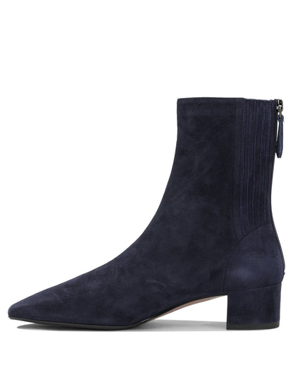 Aquazzura "Saint Honoré 35MM" Ankle Boots with Zipper - Blue