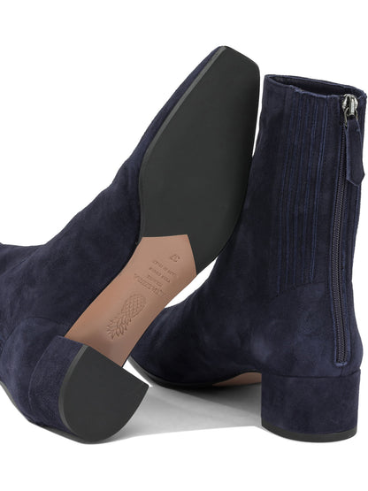 Aquazzura "Saint Honoré 35MM" Ankle Boots with Zipper - Blue