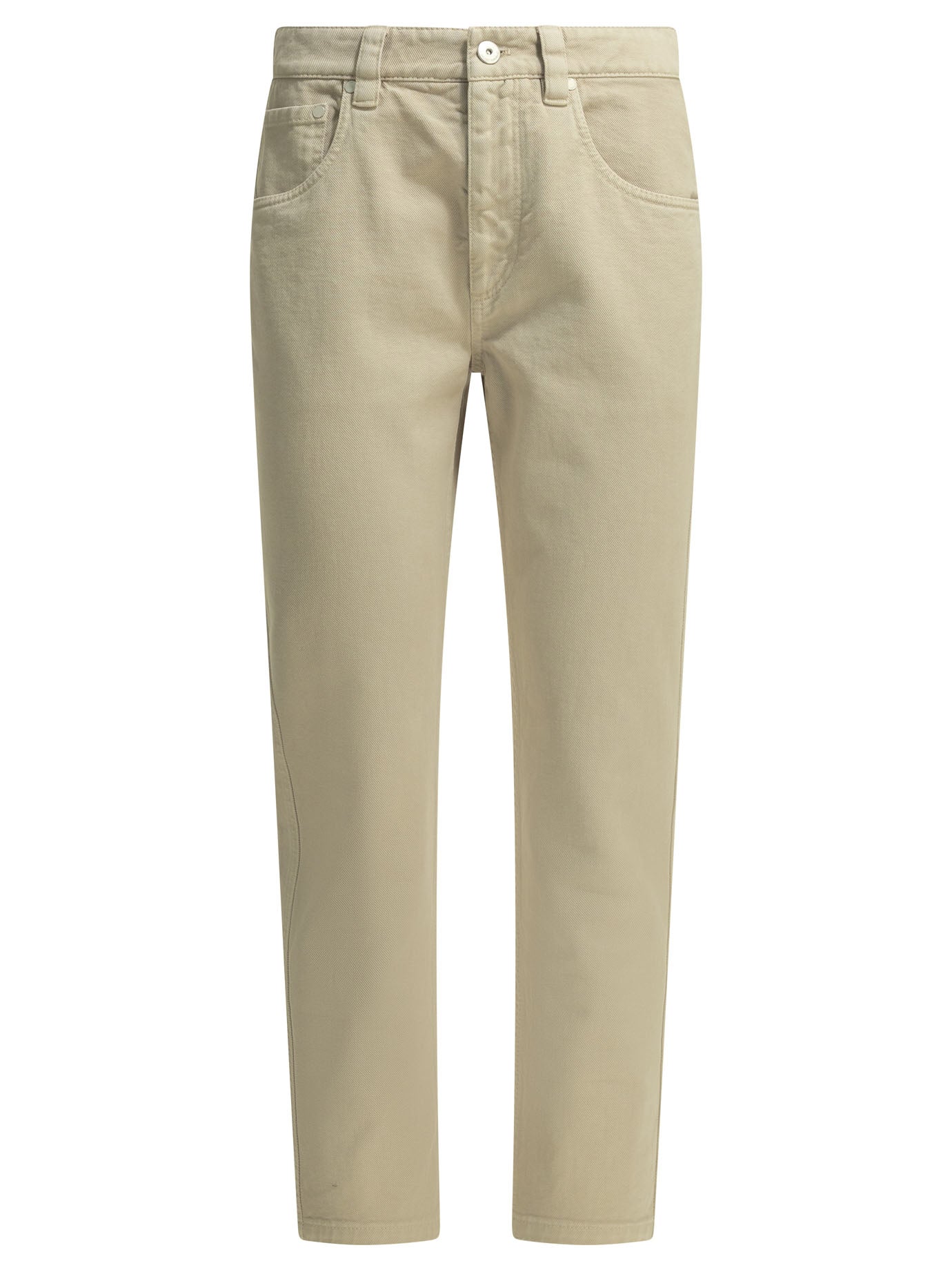 Brunello Cucinelli "Straight Shiny Bartck" Straight Leg Jeans - Beige