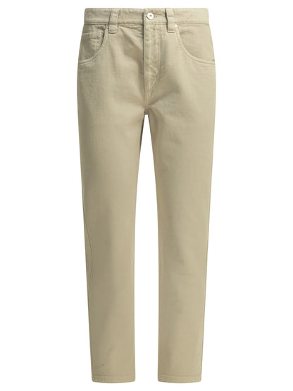 Brunello Cucinelli "Straight Shiny Bartck" Straight Leg Jeans - Beige