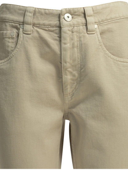 Brunello Cucinelli "Straight Shiny Bartck" Straight Leg Jeans - Beige