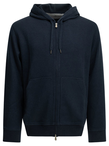 Brunello Cucinelli Cashmere and Cotton Zip-Up Sweatshirt - Blue
