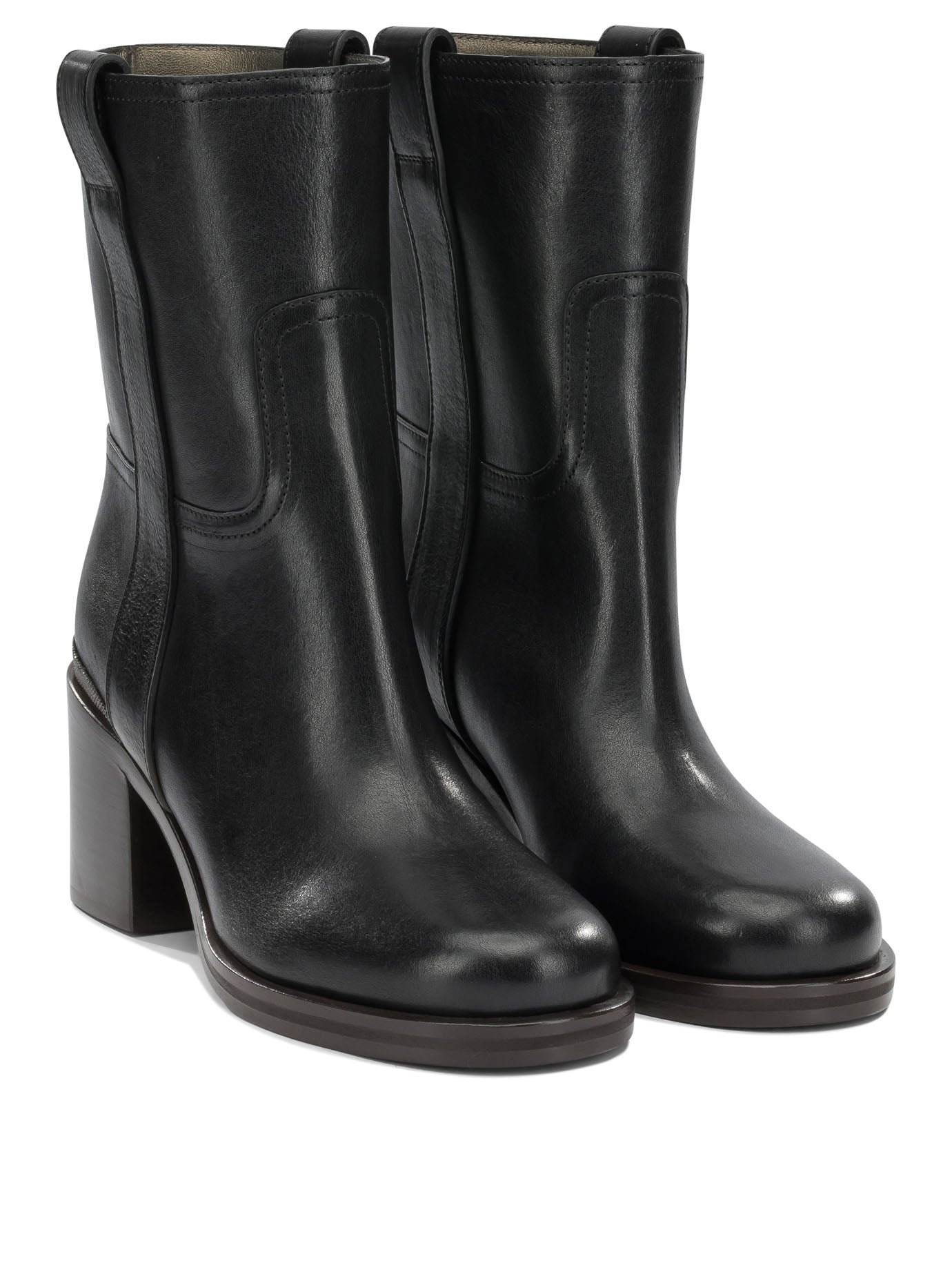 Brunello Cucinelli Leather pull-on ankle boots - Black