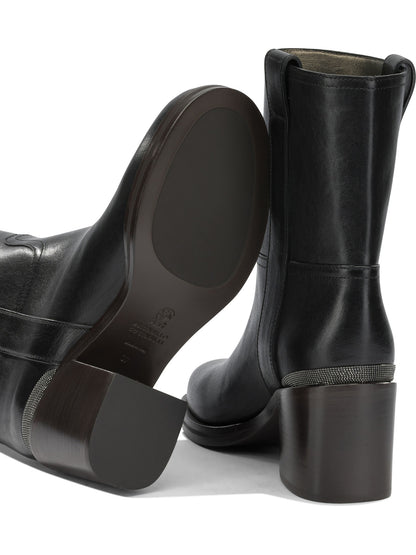 Brunello Cucinelli Leather pull-on ankle boots - Black