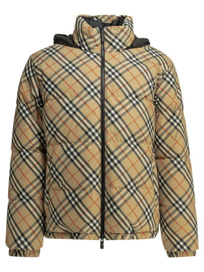 Burberry "Snowdon Check Reversible" Short Down Jacket - Beige