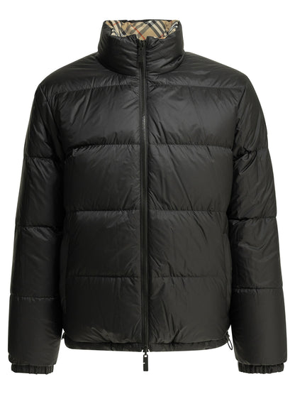 Burberry "Snowdon Check Reversible" Short Down Jacket - Beige