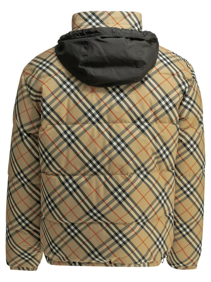 Burberry "Snowdon Check Reversible" Short Down Jacket - Beige