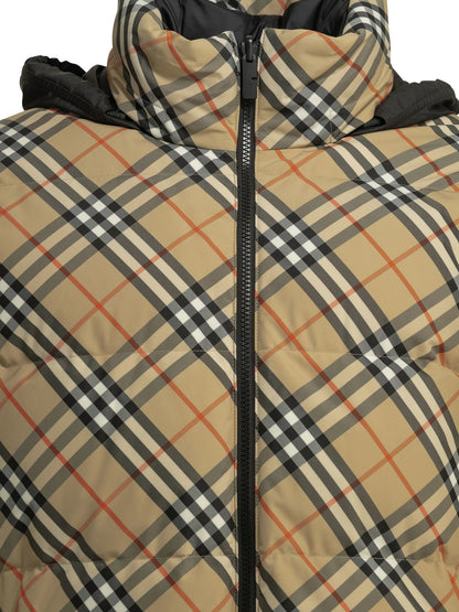 Burberry "Snowdon Check Reversible" Short Down Jacket - Beige