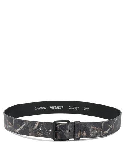 Carhartt Wip "Camo Feather Tree" Leather Belt - Black