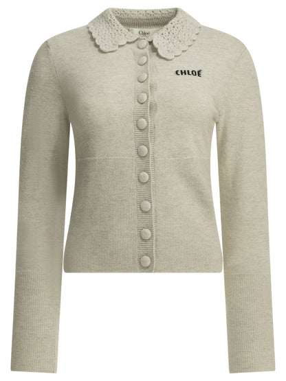 Chloé Polo Sweater with Logo - Grey
