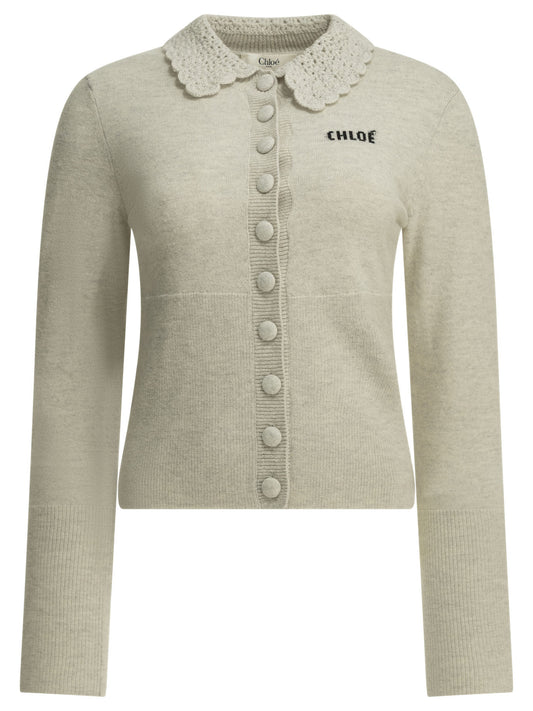 Chloé Polo Sweater with Logo - Grey