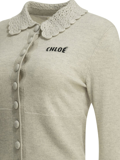 Chloé Polo Sweater with Logo - Grey