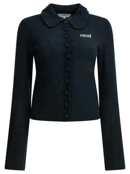 Chloé Polo Sweater with Logo - Blue