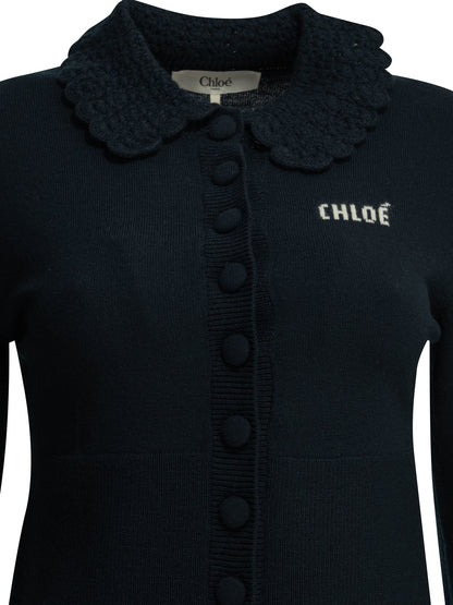 Chloé Polo Sweater with Logo - Blue