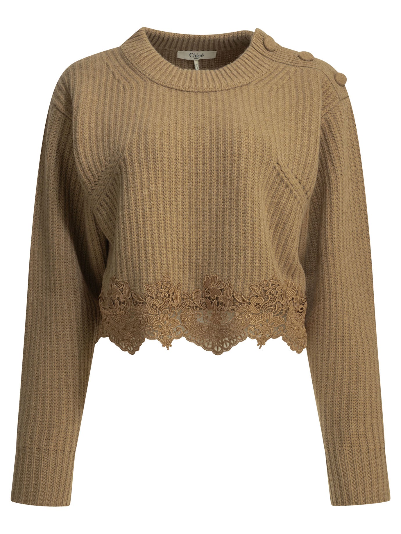 Chloé Crew-neck sweater with lace - Brown