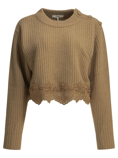 Chloé Crew-neck sweater with lace - Brown