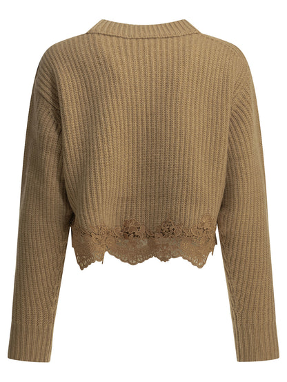 Chloé Crew-neck sweater with lace - Brown
