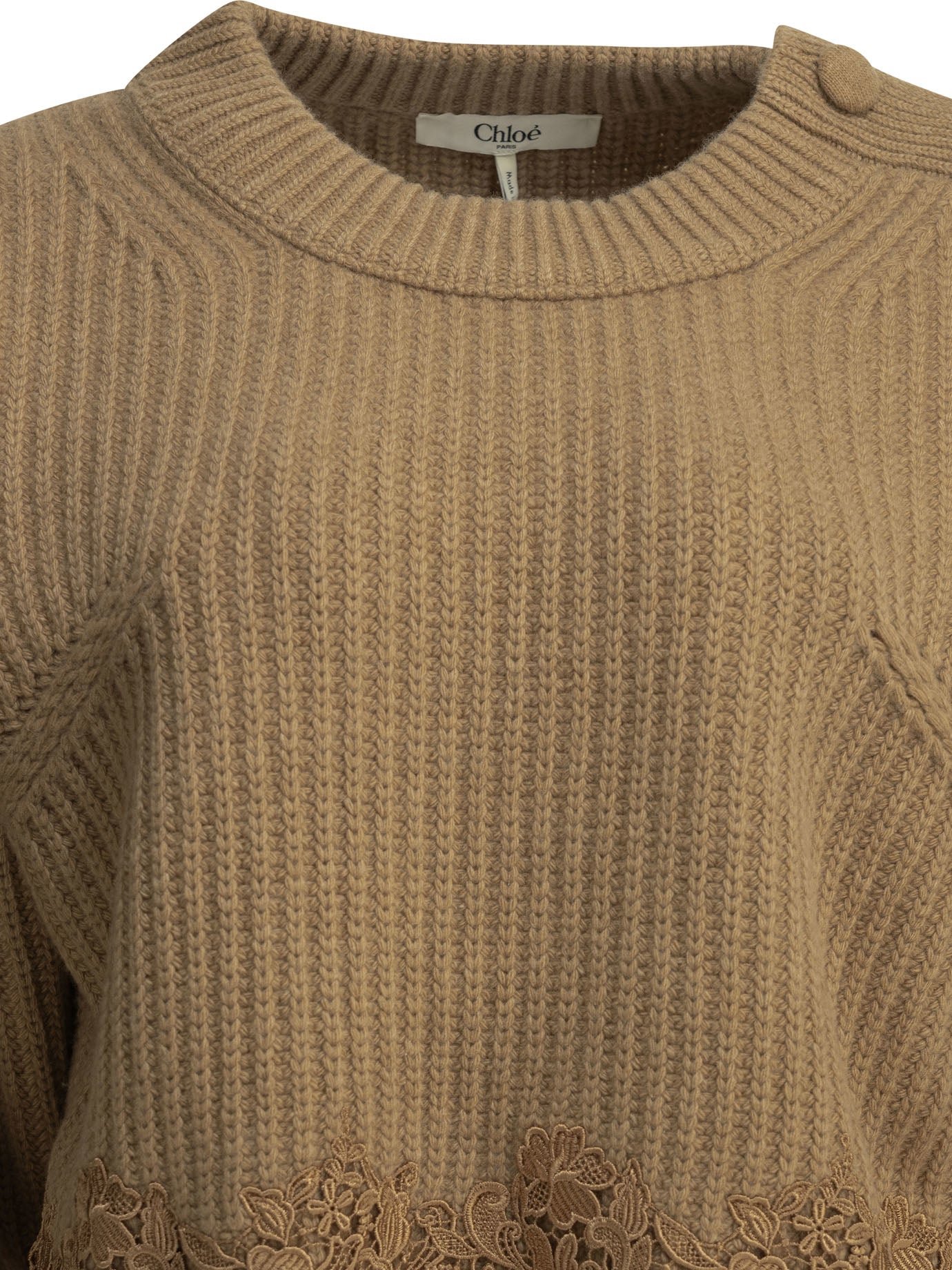 Chloé Crew-neck sweater with lace - Brown