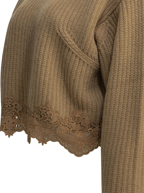 Chloé Crew-neck sweater with lace - Brown