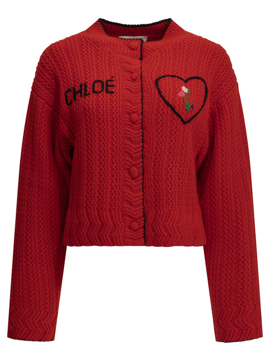 Chloé "Heart" Cardigan - Red
