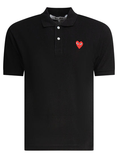Comme des Garçons PLAY "Red Emblem" Button-Down Polo Shirt - Black