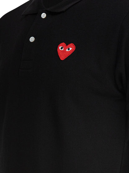 Comme des Garçons PLAY "Red Emblem" Button-Down Polo Shirt - Black