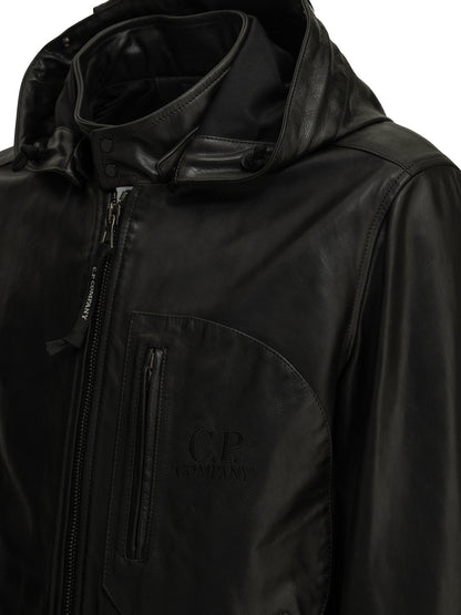 C.P. Company "Goggle" Leather Jacket - Black