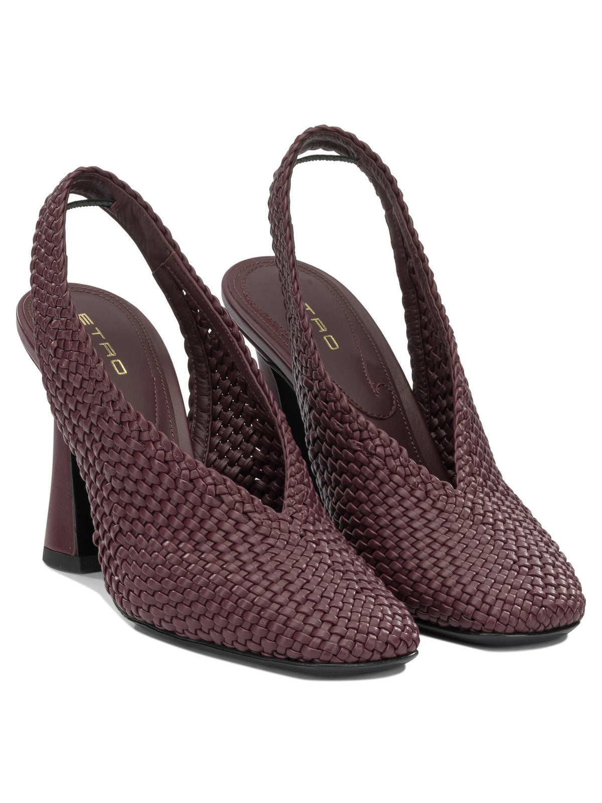 Etro 90MM Woven Slingbacks - Burgundy