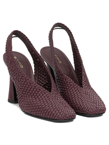 Etro 90MM Woven Slingbacks - Burgundy