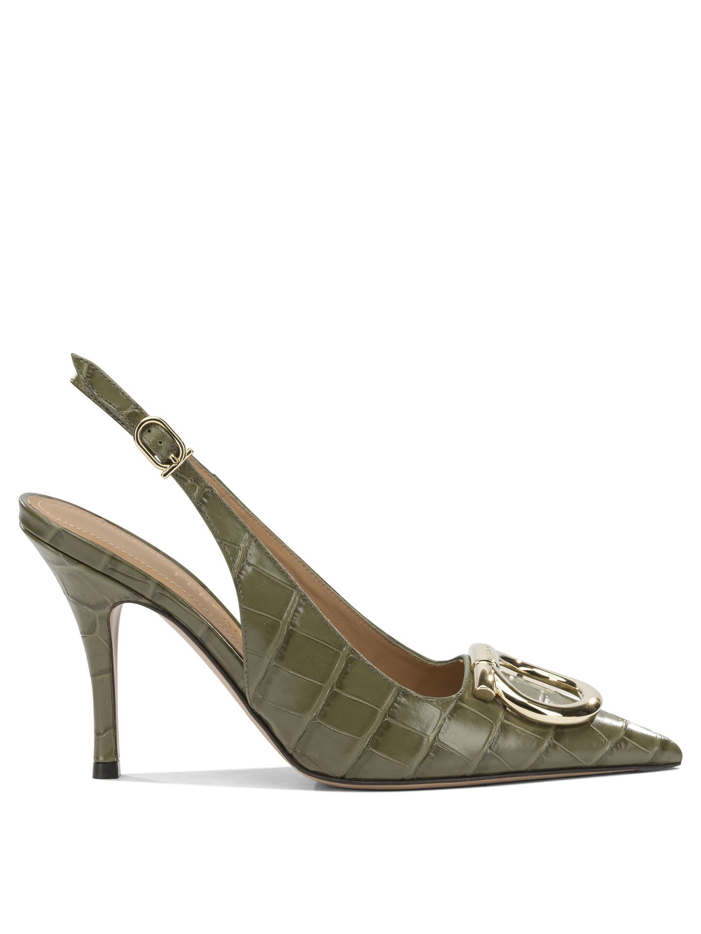 Ferragamo "Sara Croc 65MM" Slingback - Green