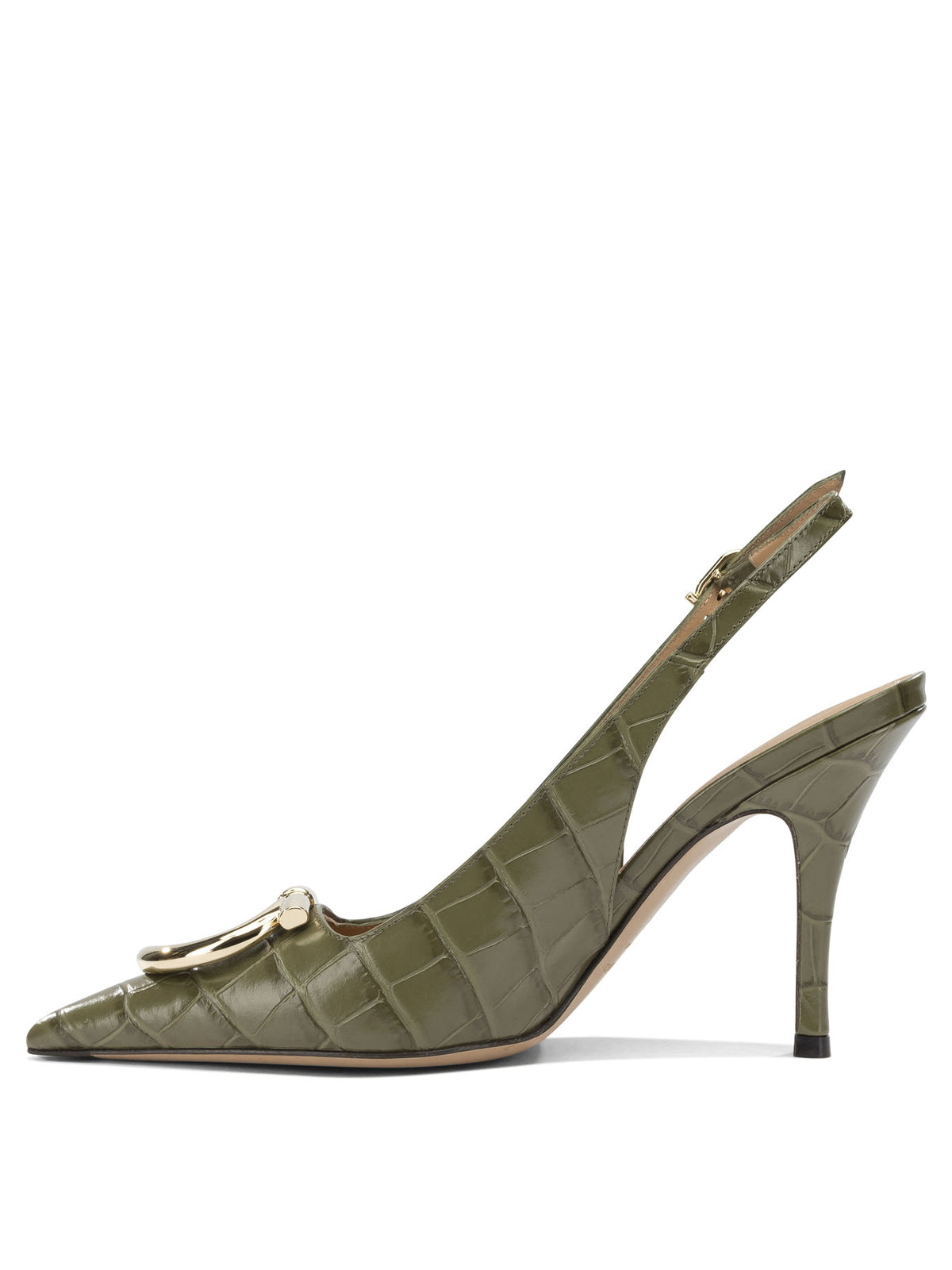 Ferragamo "Sara Croc 65MM" Slingback - Green