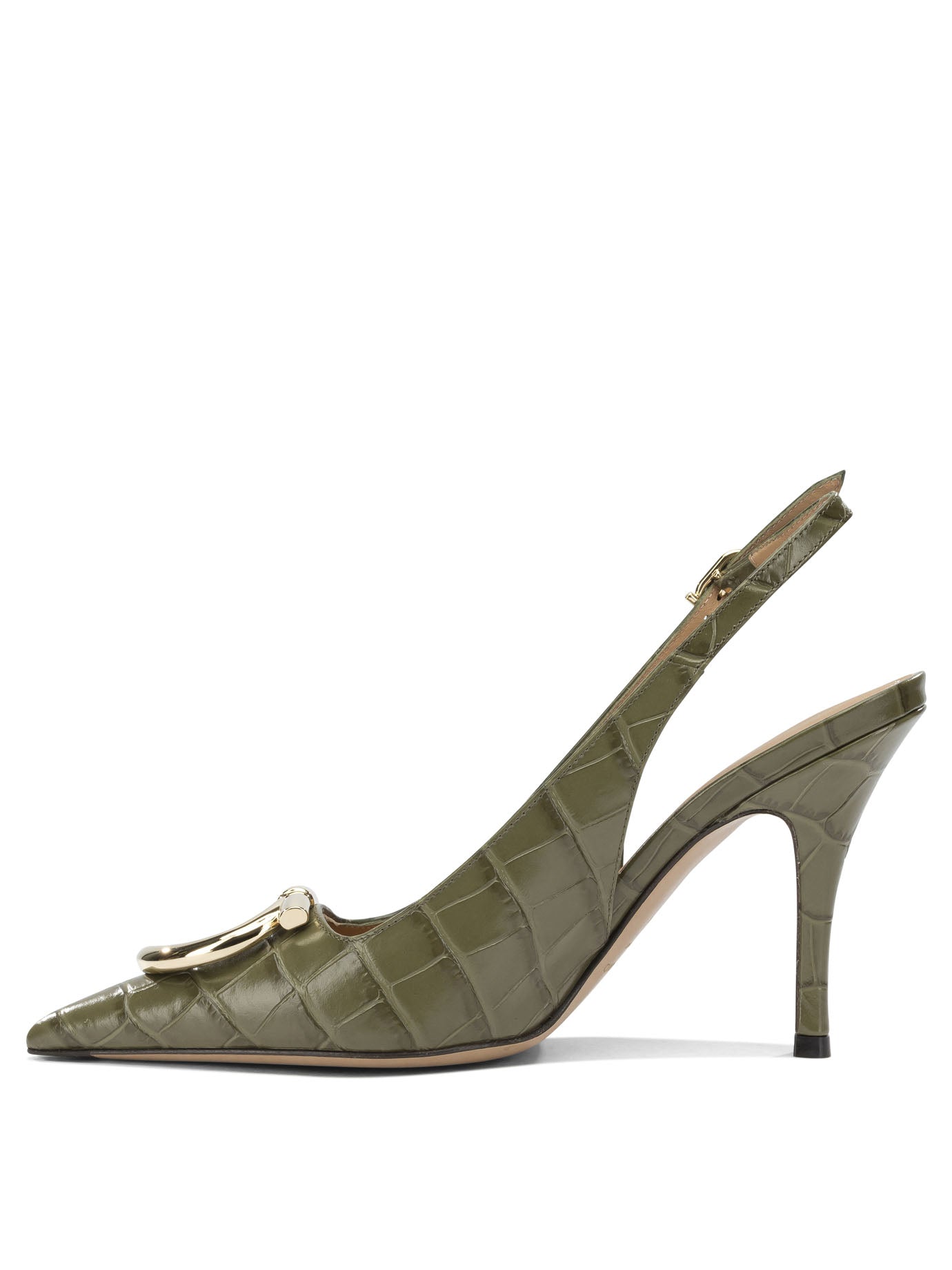 Ferragamo "Sara Croc 65MM" Slingback - Green