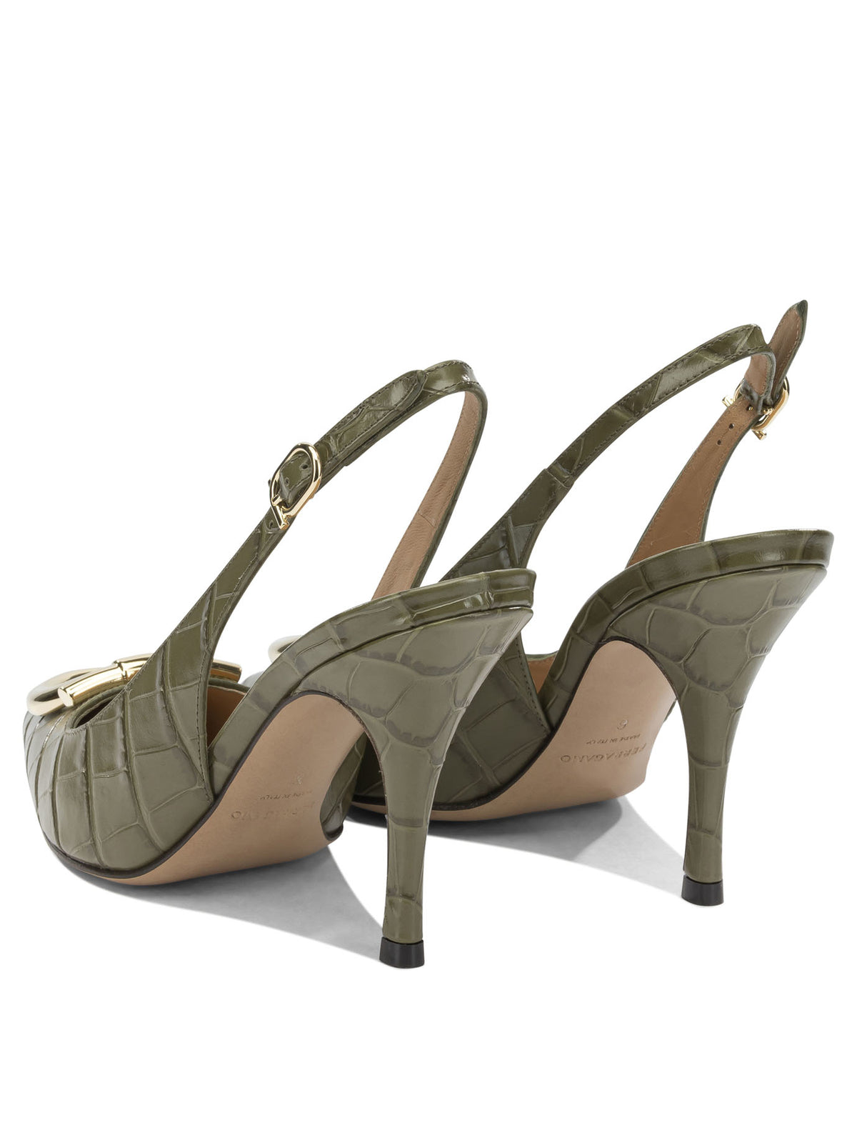 Ferragamo "Sara Croc 65MM" Slingback - Green