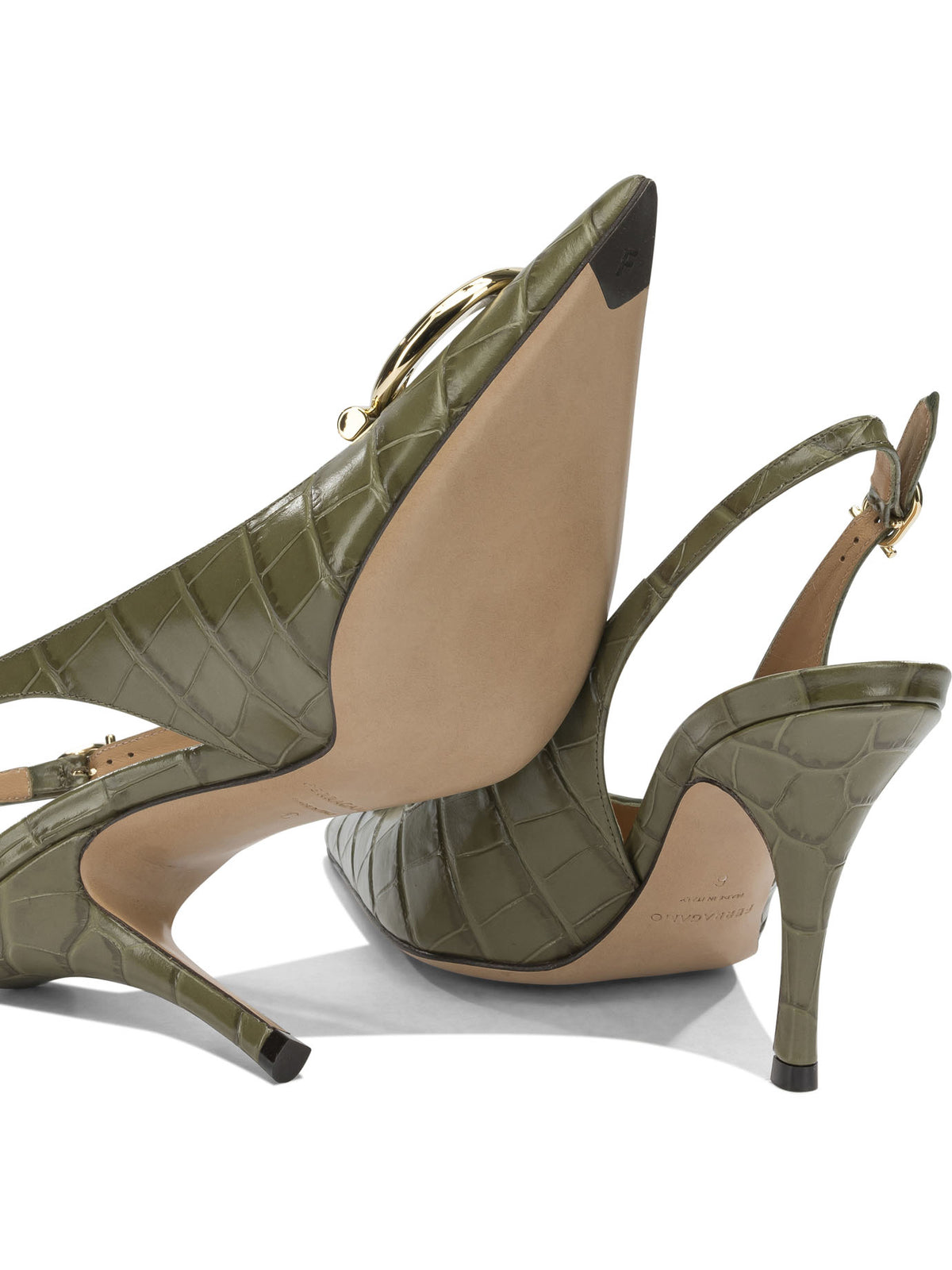Ferragamo "Sara Croc 65MM" Slingback - Green