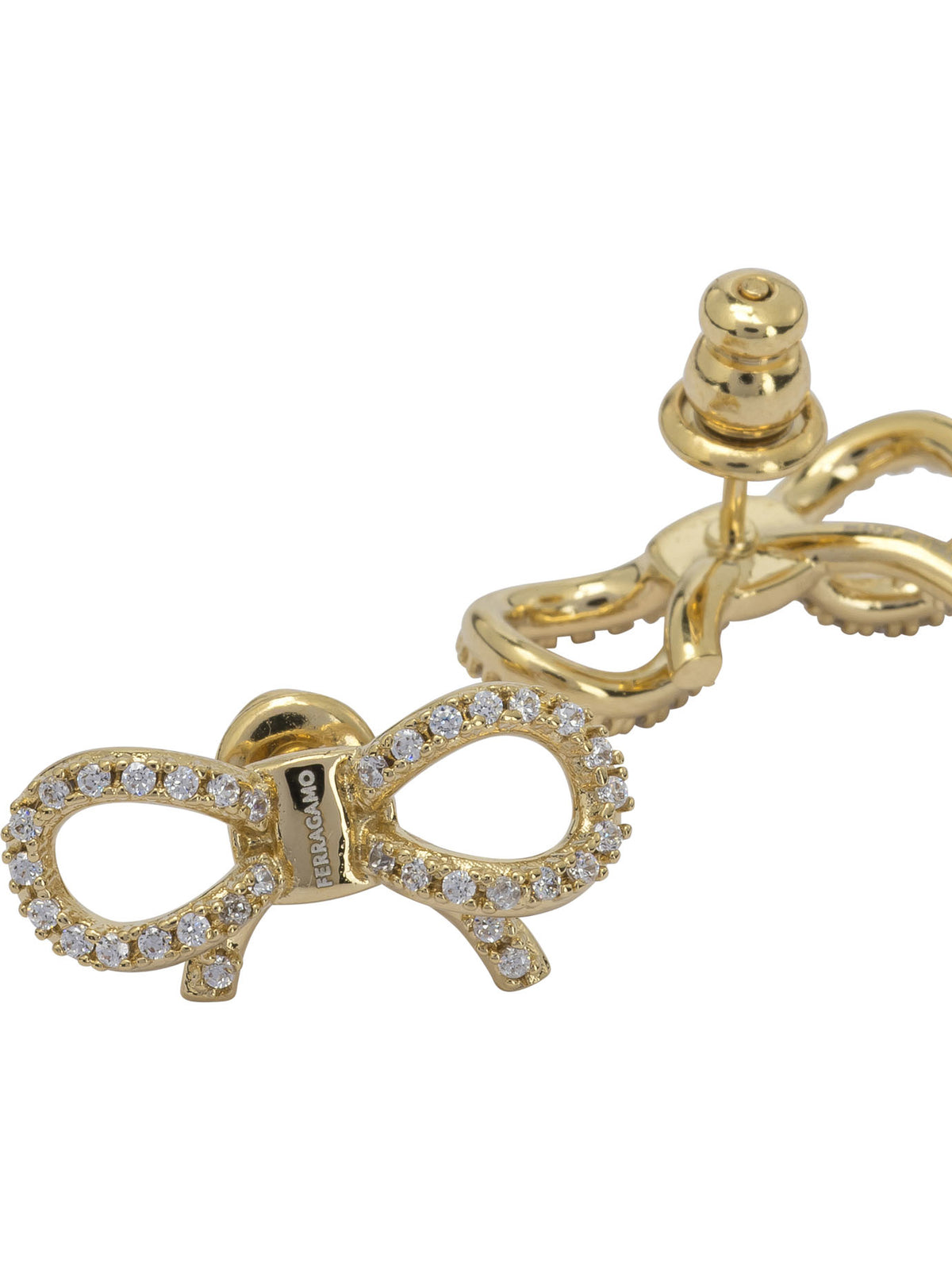 Ferragamo Bow earrings with rhinestones - Gold