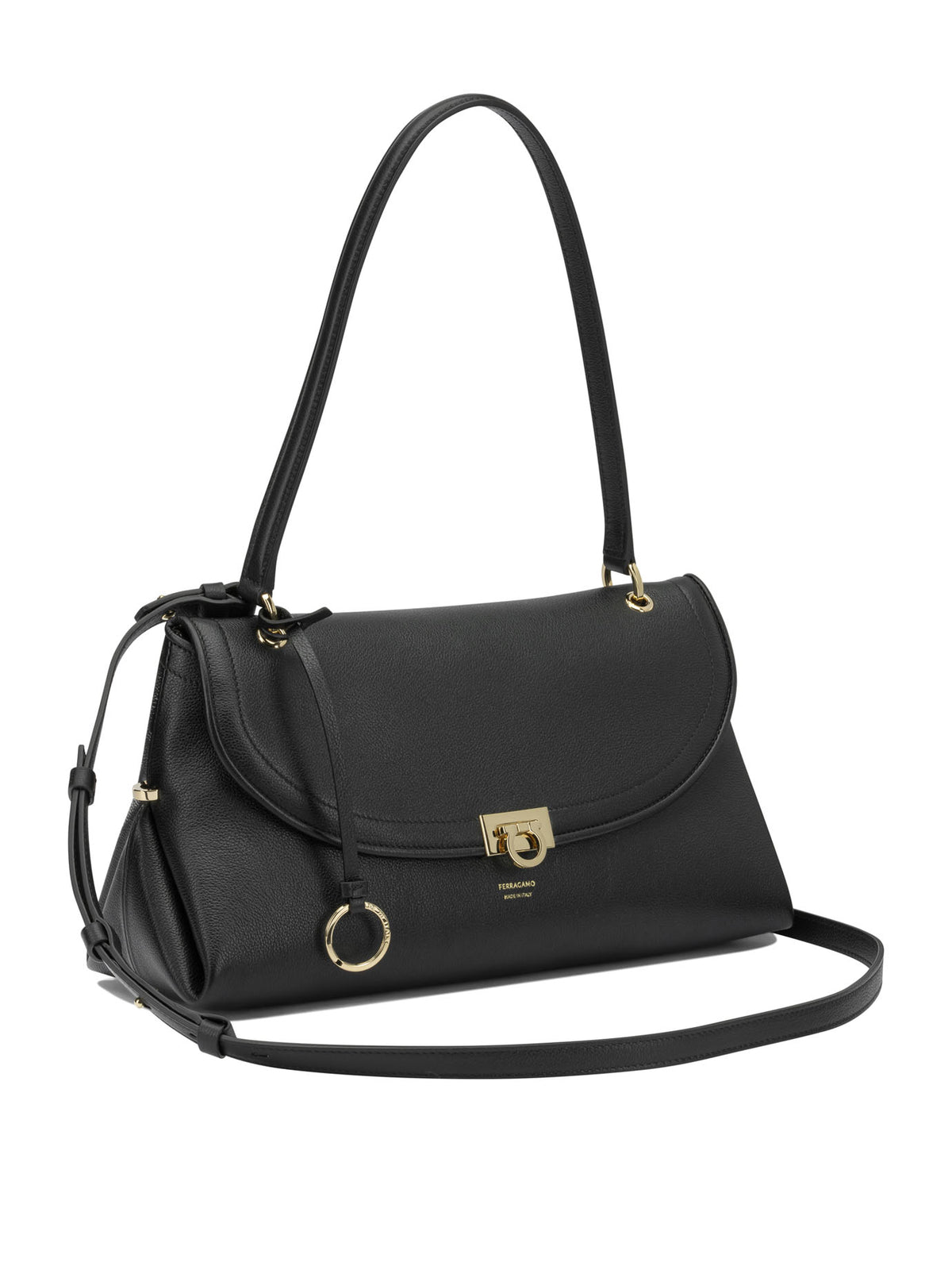 Ferragamo Medium "Gancini" Shoulder Bag - Black