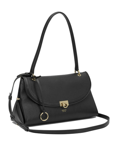 Ferragamo Medium "Gancini" Shoulder Bag - Black