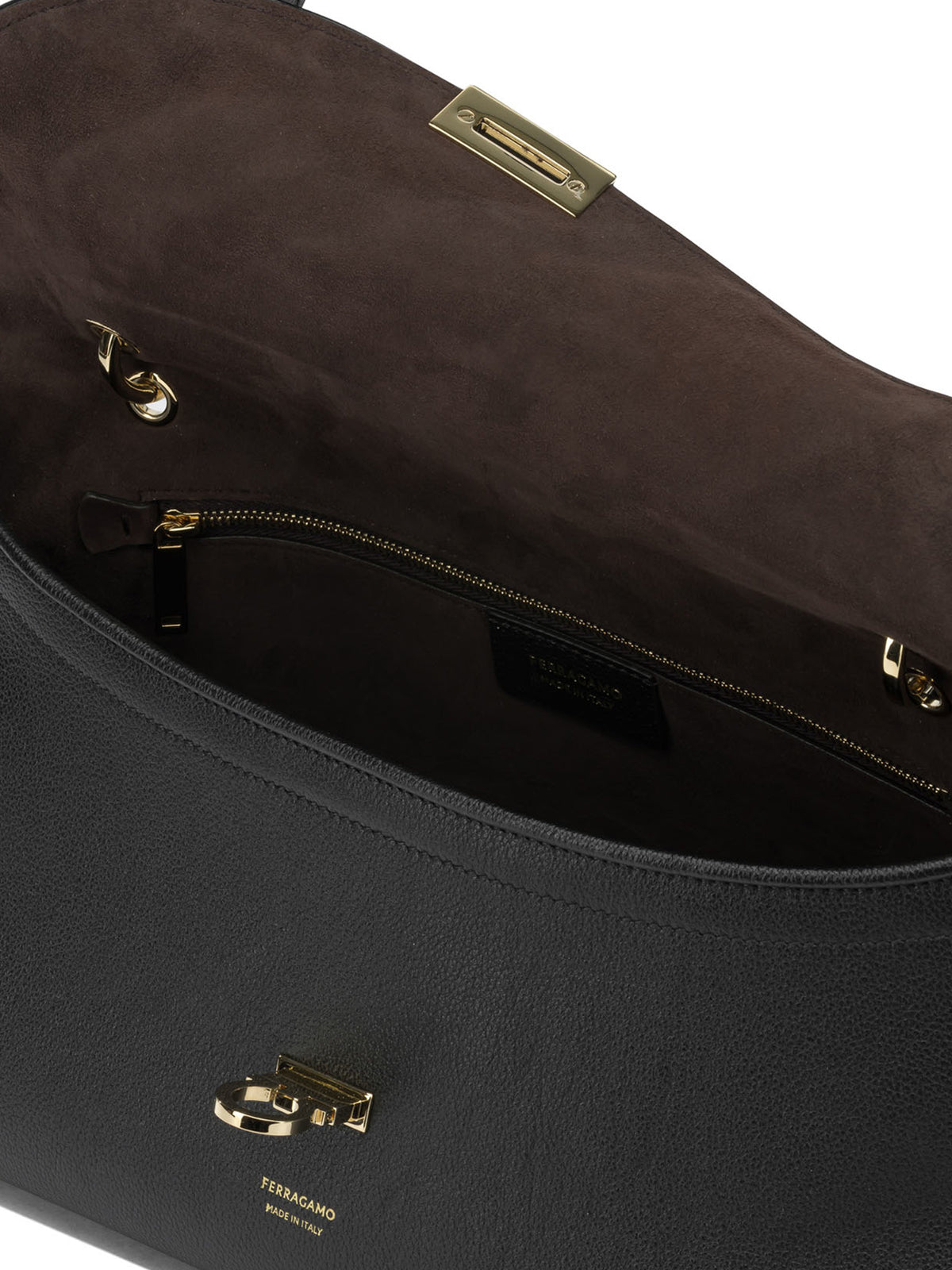 Ferragamo Medium "Gancini" Shoulder Bag - Black