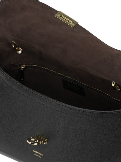 Ferragamo Medium "Gancini" Shoulder Bag - Black