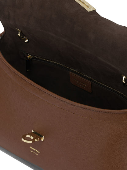 Ferragamo Medium "Gancini" Shoulder Bag - Brown