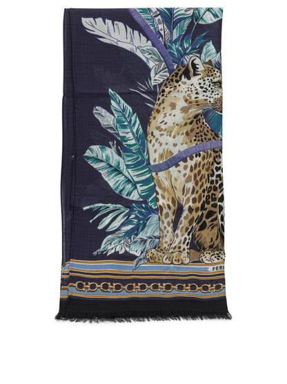 Ferragamo "Felini" Fringed Scarf - Blue