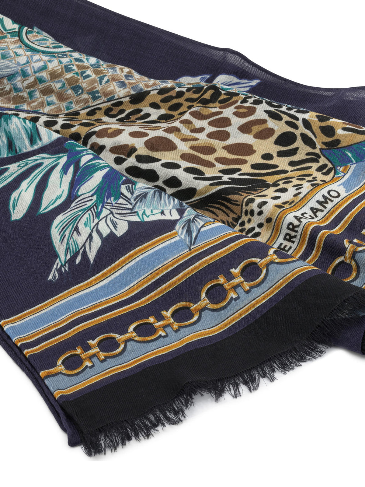 Ferragamo "Felini" Fringed Scarf - Blue