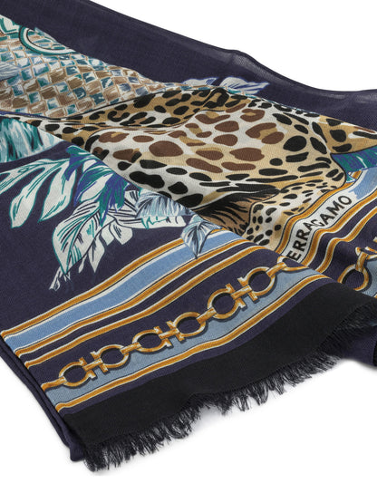 Ferragamo "Felini" Fringed Scarf - Blue