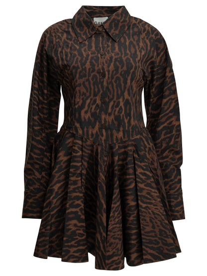 Ganni "Leopard" Short Dress - Brown