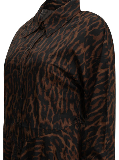 Ganni "Leopard" Short Dress - Brown