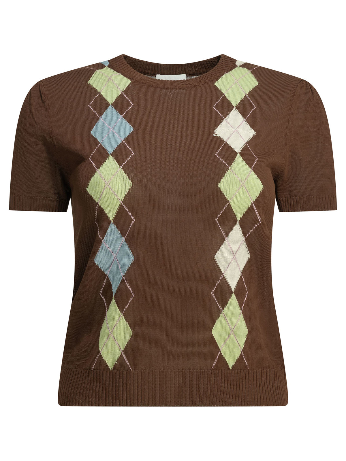 Ganni "Argyle" crewneck sweater - Brown
