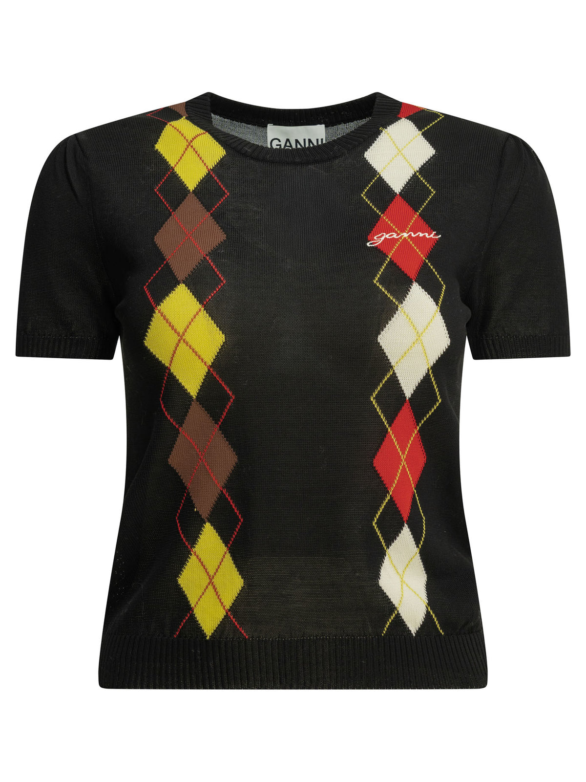 Ganni "Argyle" crewneck sweater - Black