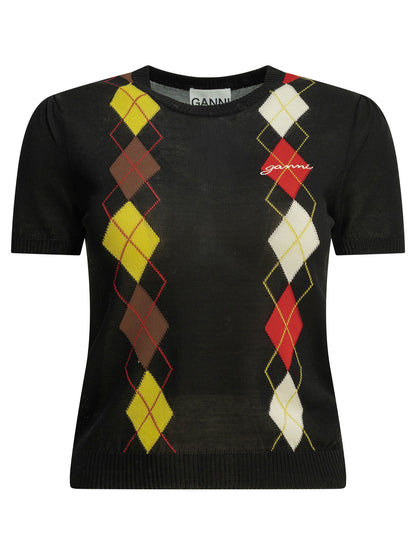 Ganni "Argyle" crewneck sweater - Black