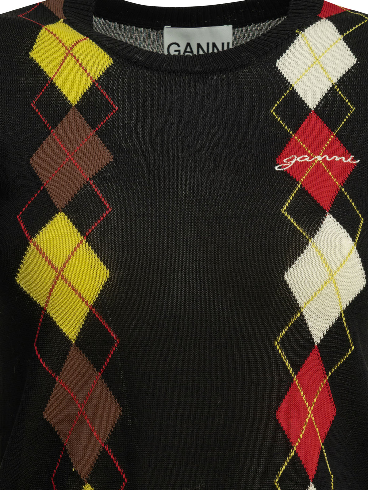 Ganni "Argyle" crewneck sweater - Black