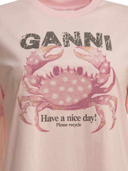 Ganni "Crab" crewneck T-shirt - Pink